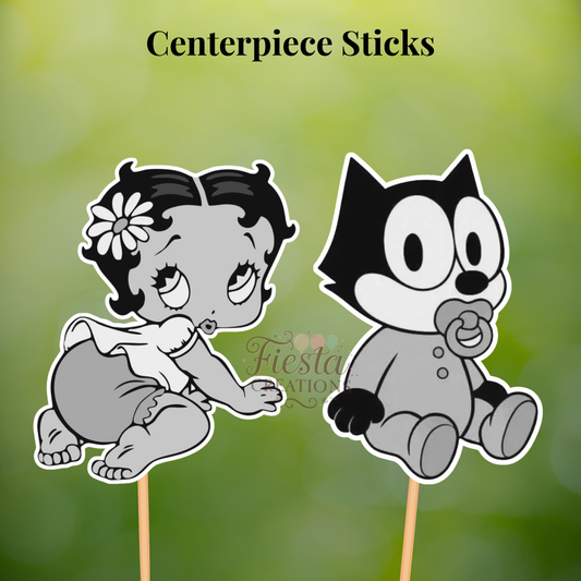 Betty or Felix Black Gender Reveal Centerpiece Sticks
