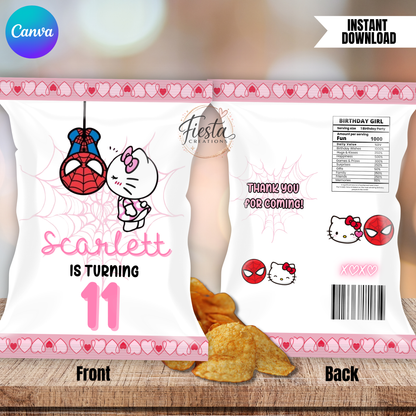 HK & Spider Birthday Chip Bag | Editable Chip Bag Template | DIY Party Favor Wrapper