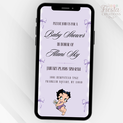 Purple Betty Baby Shower Video Invitation