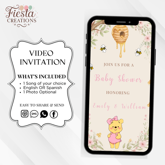 Winnie Pink Baby Shower Video Invitation
