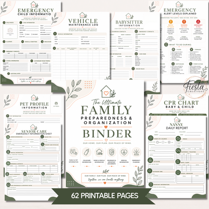 The Ultimate Family Preparedness & Organization | Emergency Binder Printable, Medical Records, Home & Vehicle Information, Childcare Organizer | All-in-One Emergency Planner