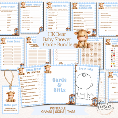 Blue Plaid Cowboy Baby Shower Games Bundle | 17 Games | 10 Signs + Bonus Thank You Tags Printable Files