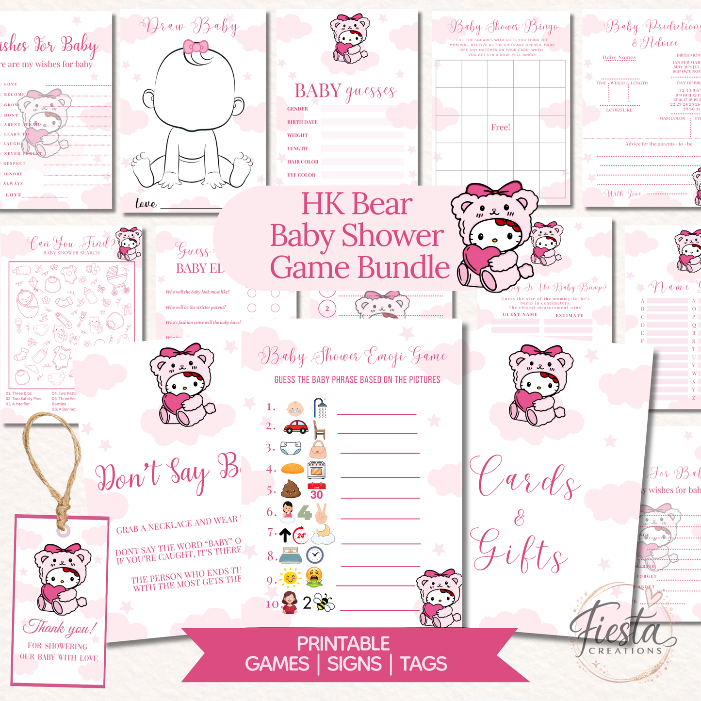 Baby Shower Games Bundle | 17 Games | 10 Signs + Bonus Thank You Tags Printable Files