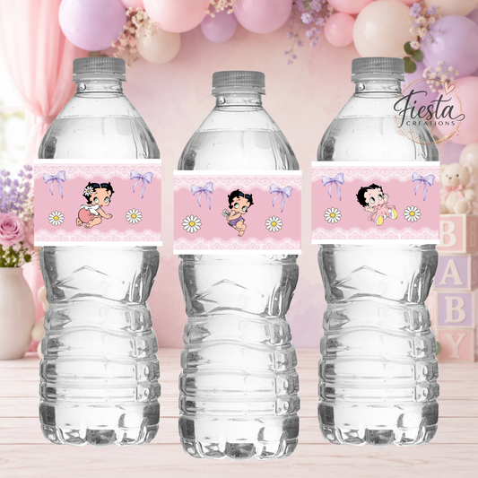 Betty Coquette Baby Shower Water Bottle Labels Template | Editable Canva Template | Baby Shower Party Decorations