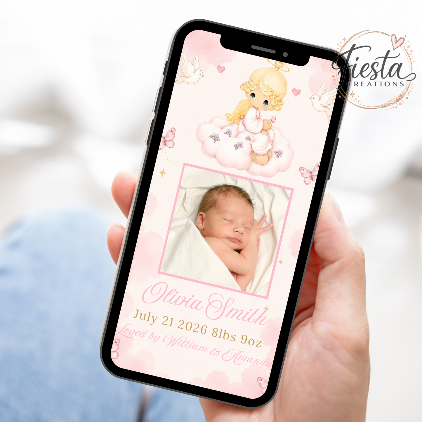 Precious Editable Baby Birth Announcement Template | Newborn Photo Announcement | Baby Introduction for Social Media | Canva Editable Template