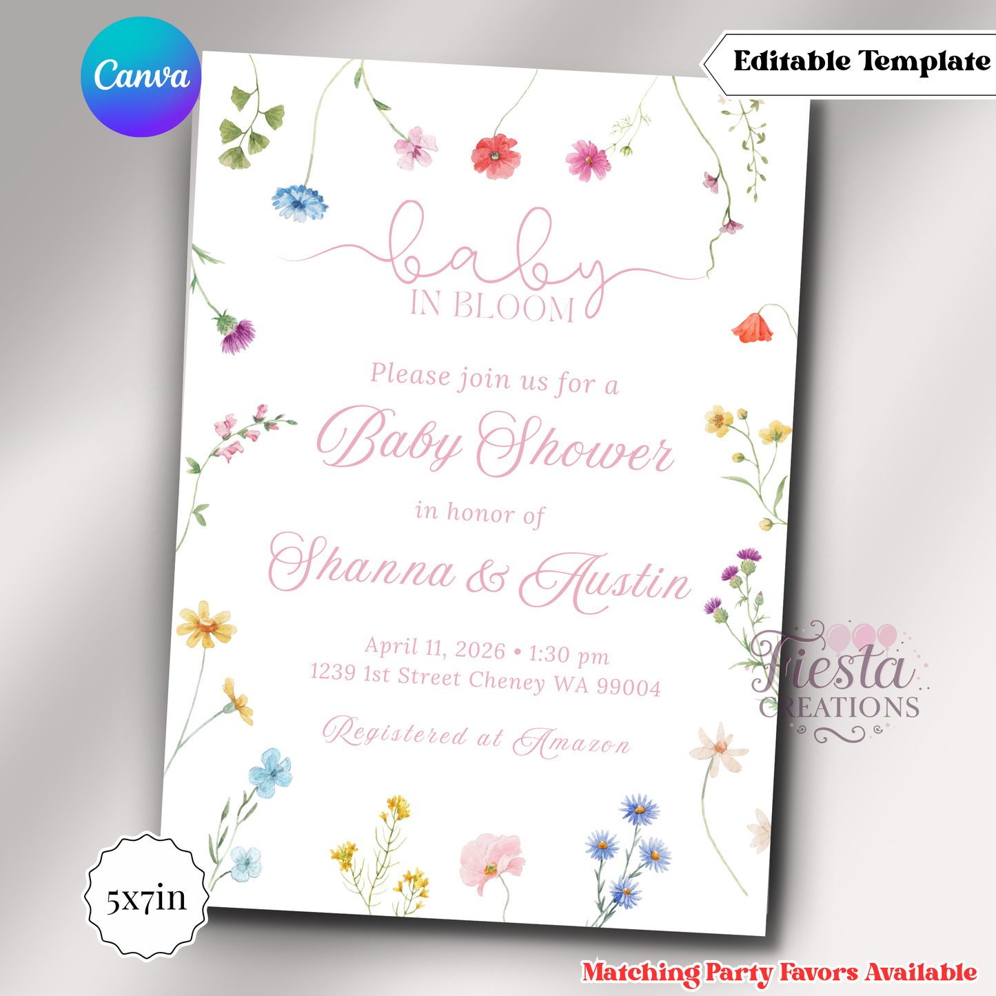 Baby In Bloom Pink Invitation | 5x7 Editable Template | Instant Download