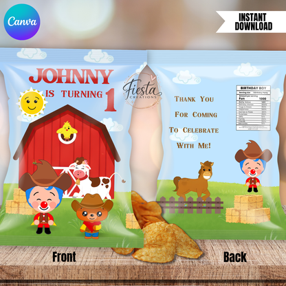 Plim Cowboy Birthday Chip Bag | Editable Chip Bag Template | DIY Party Favor Wrapper