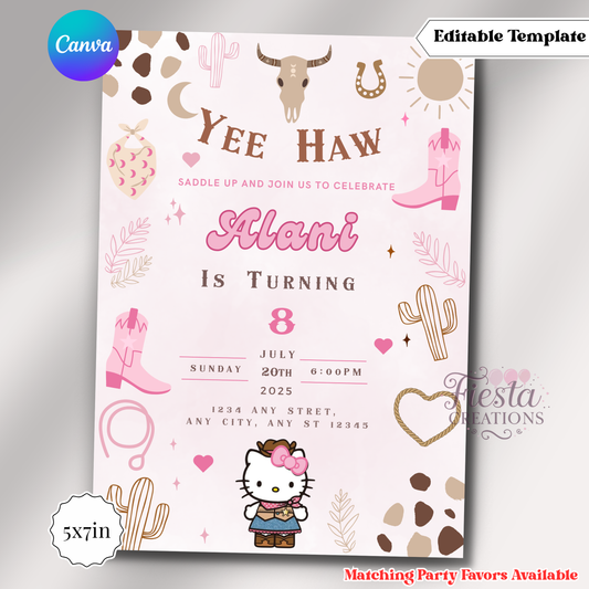HK Cowgirl Birthday| 5x7 Editable Template | Instant Download