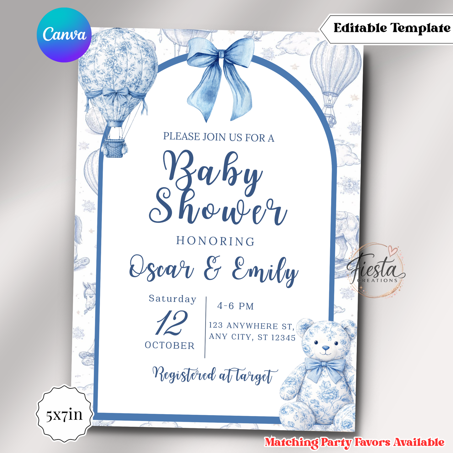 Blue Balloon Dreams Baby Shower Invitation
