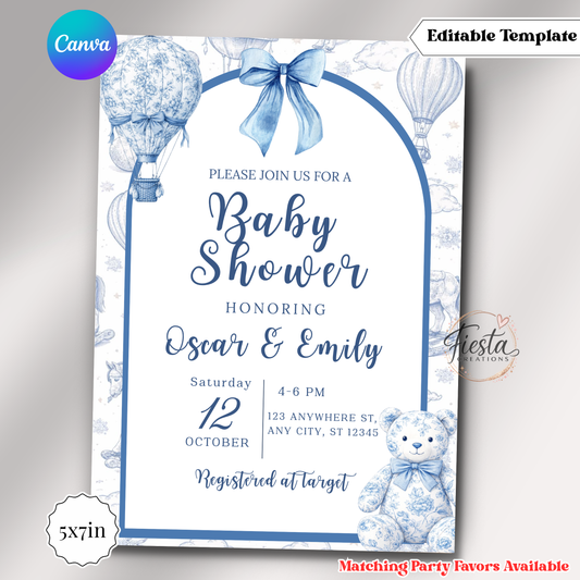 Blue Balloon Dreams Baby Shower Invitation