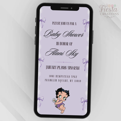 Purple Betty Baby Shower Video Invitation