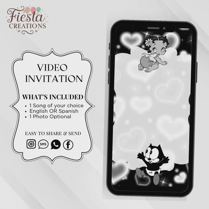 Betty or Felix Black Gender Reveal Video Invitation