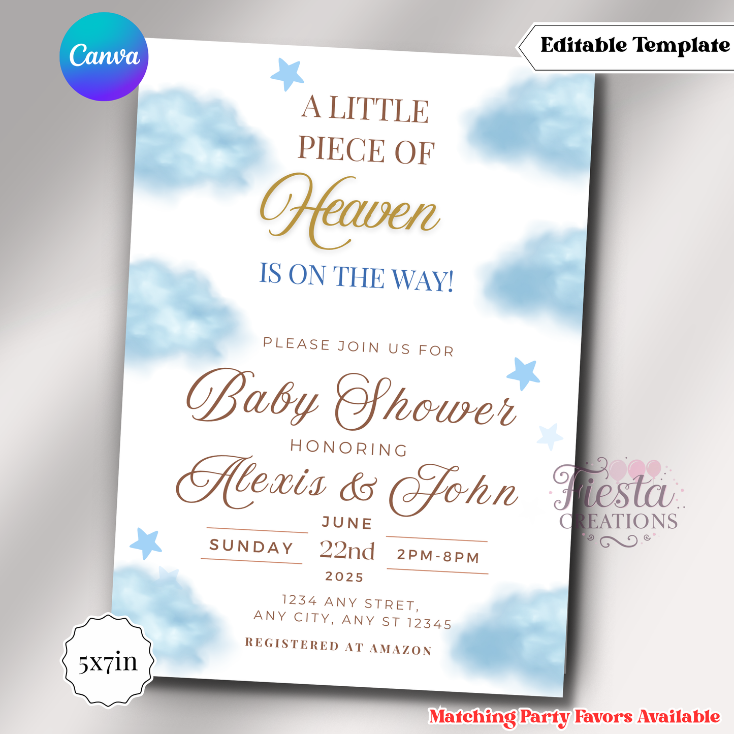 Blue A little Piece 0f Heaven Invitation | 5x7 Editable Template | Instant Download