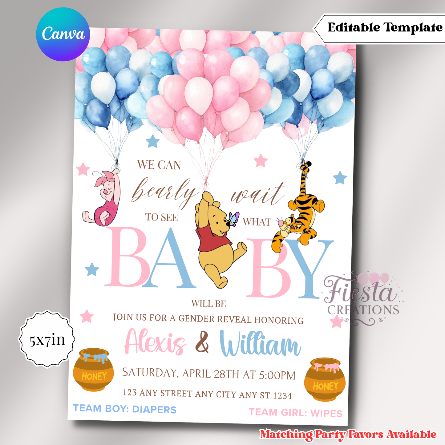 We Can Bearly Wait Gender Reveal | 5x7 Editable Template | Instant Download