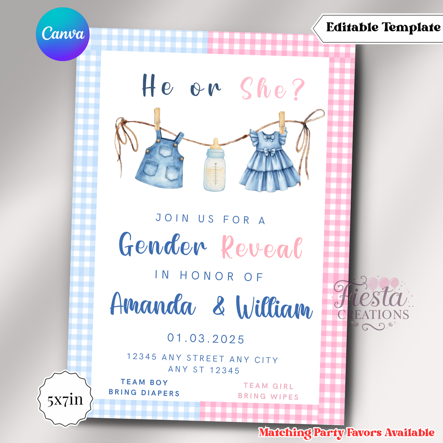 Jean Gender Reveal | 5x7 Editable Template | Instant Download