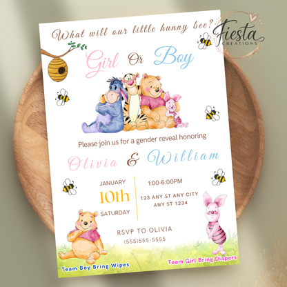 Winnie Gender Reveal #1 | 5x7 Editable Template | Instant Download