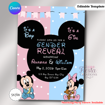 Mouse Baby Gender Reveal |5x7 Editable Template | Instant Download
