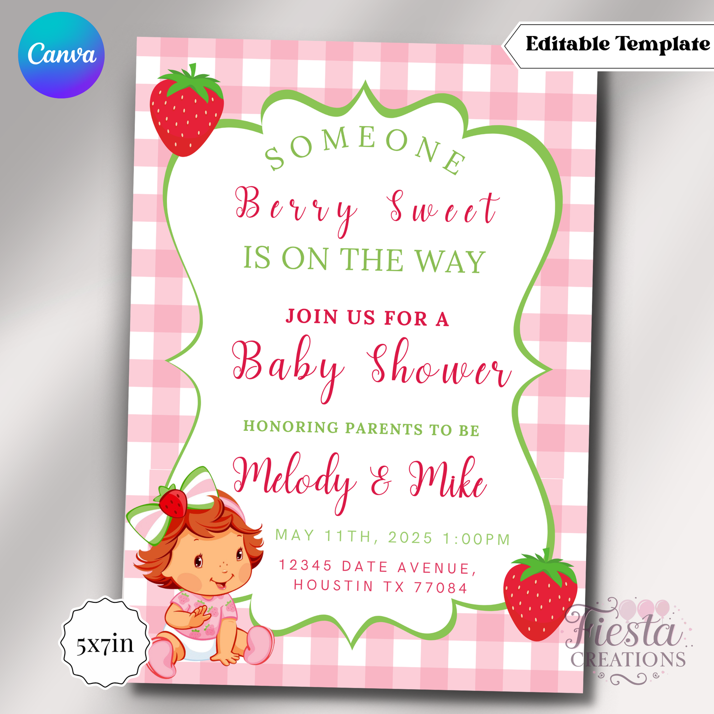 Strawberry Shortcake | 5x7 Editable Template | Instant Download