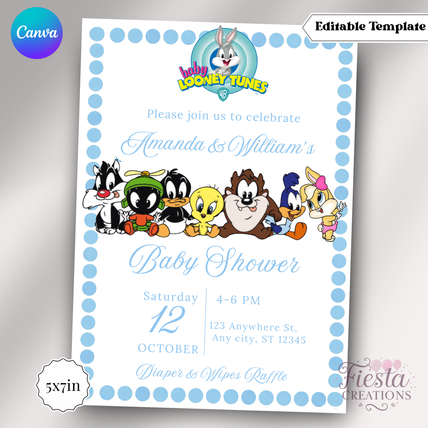 BLUE Looney | 5x7 Editable Template | Instant Download