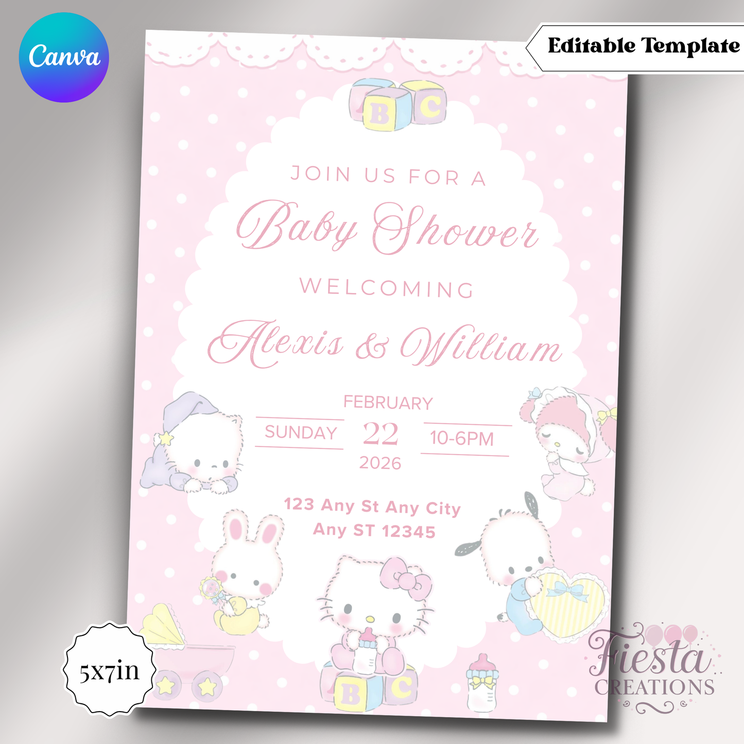 Hello Baby & Friends | 5x7 Editable Template | Instant Download