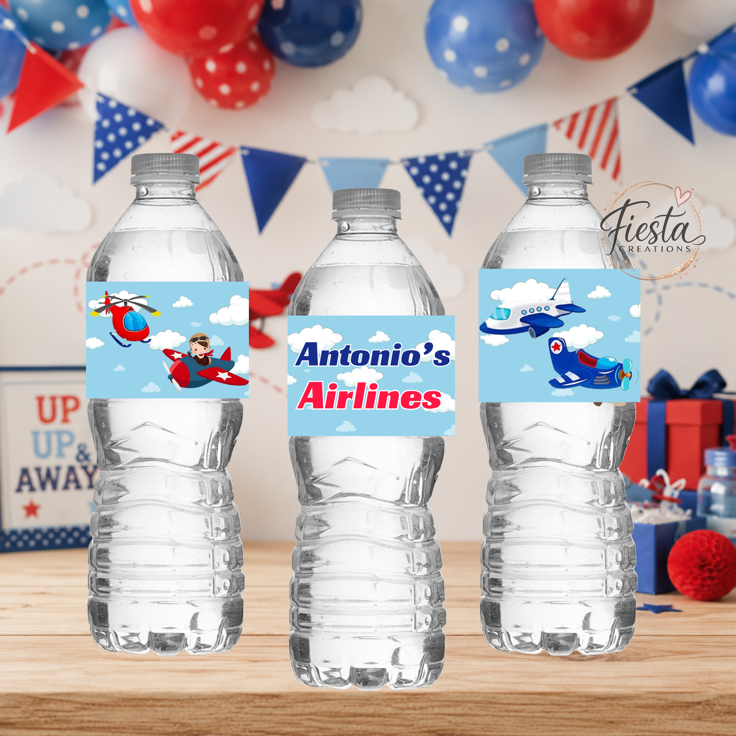Airplane Birthday Water Bottle Labels Template | Editable Canva Template |  Birthday Party Decorations