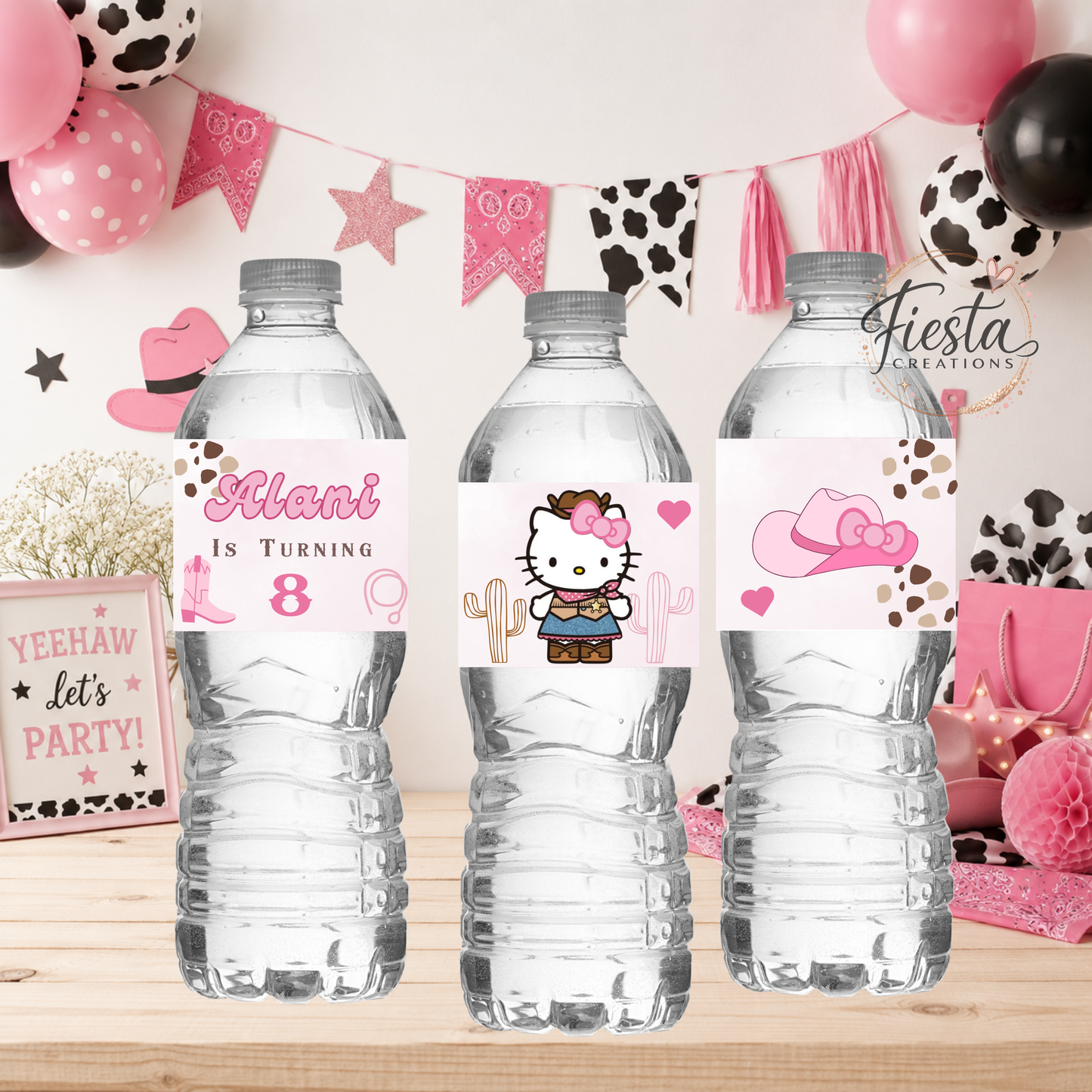 HK Cowgirl Birthday Water Bottle Labels Template | Editable Canva Template |  Birthday Party Decorations