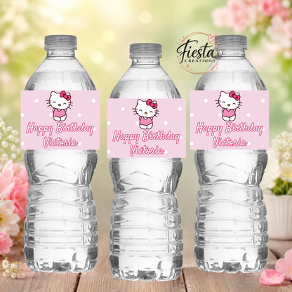 Polka Dot HK Birthday Water Bottle Labels Template | Editable Canva Template |  Birthday Party Decorations