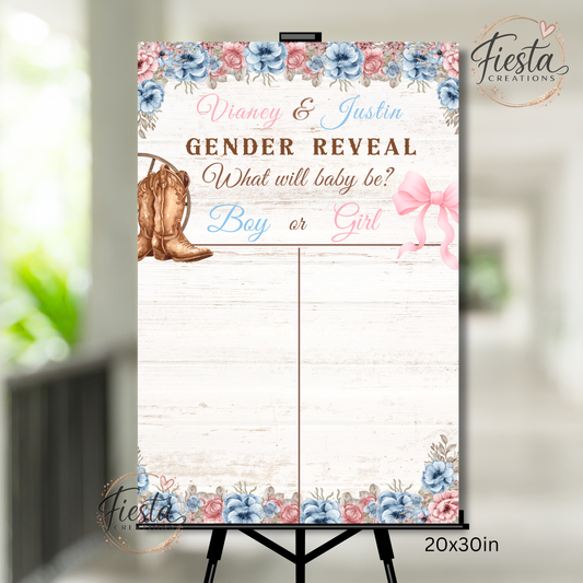 Gender Reveal Voting Sign 20x30 Printable | Boots or Bows