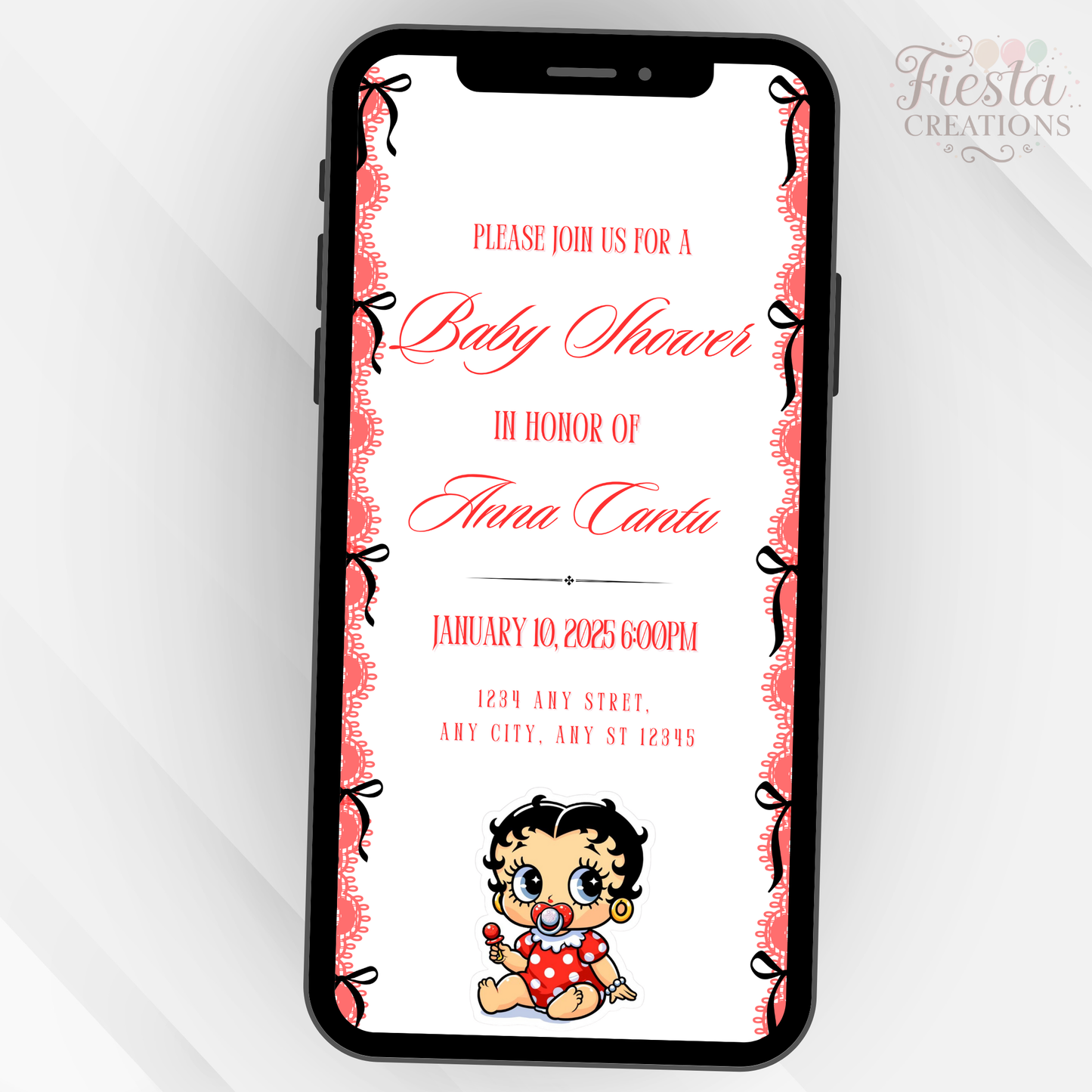 Betty Baby Shower Video Invitation (Red & Black)