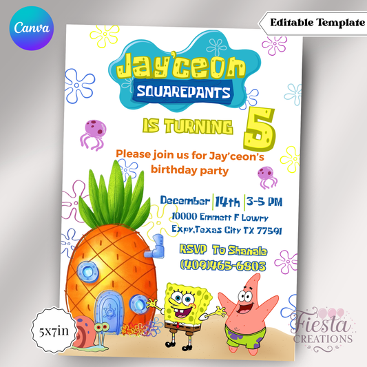 Sponge Birthday 5x7in Invitation Template