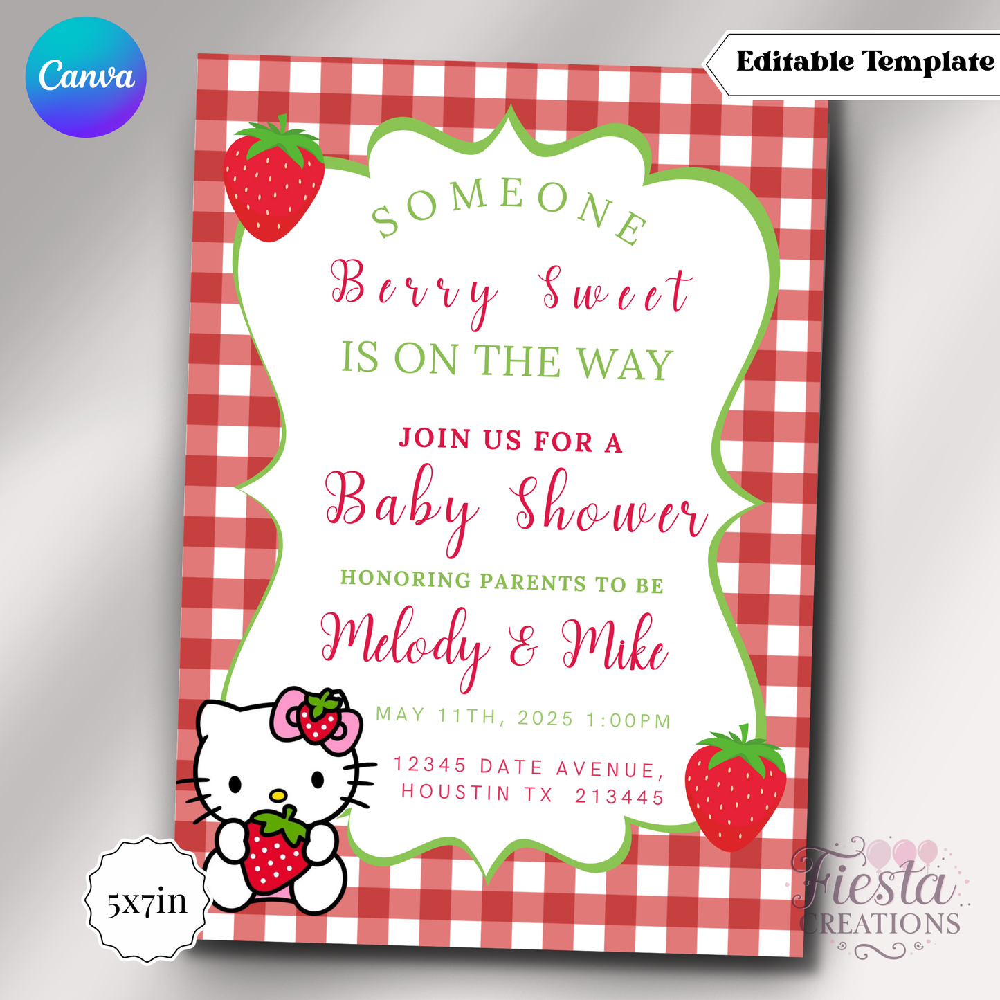 Red HK Strawberry 5x7in Invitation Template