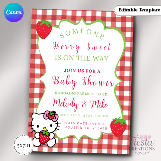 Red HK Strawberry 5x7in Invitation Template