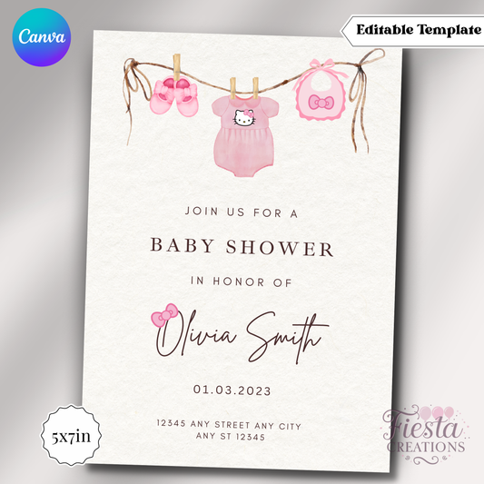 HK Pink Baby Shower 5x7in Invitation Template