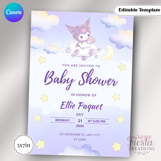 Purple Baby Shower 5x7in Invitation Template