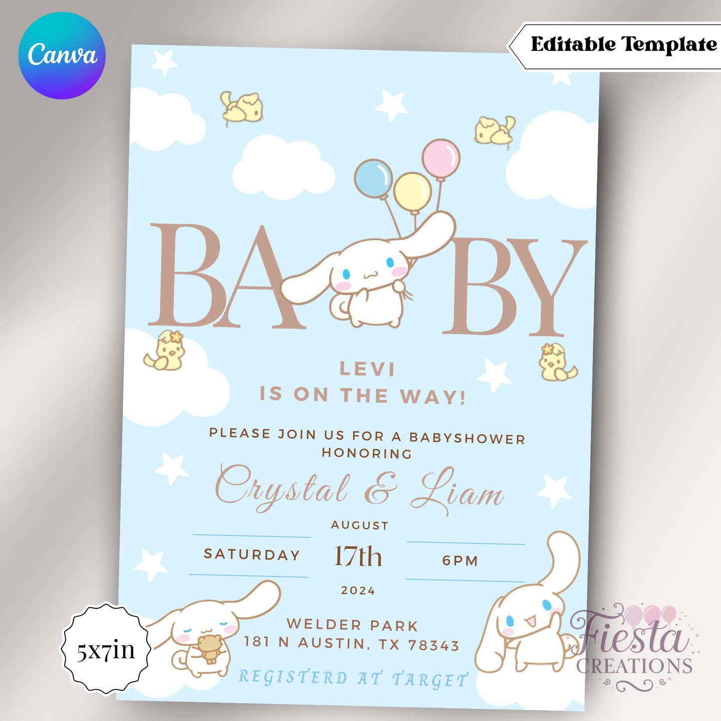 Cinnamoroll Baby Shower 5x7in Invitation Template