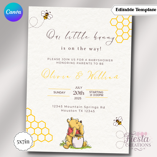 Winnie Hunny Baby Shower 5x7in Invitation Template