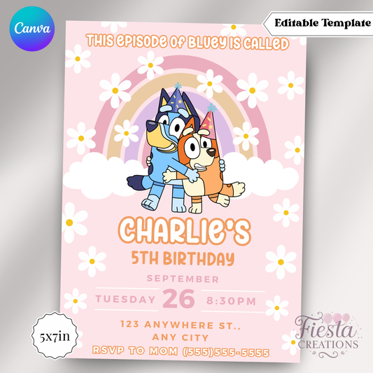 Dog Flower 5x7in Invitation Template