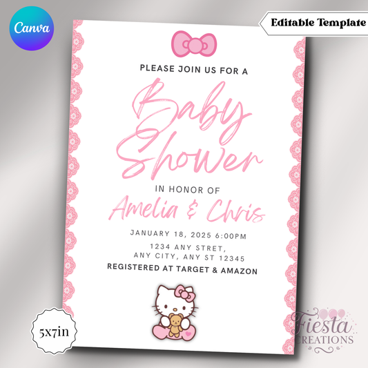 Hello Baby White Baby Shower 5x7in Invitation Template