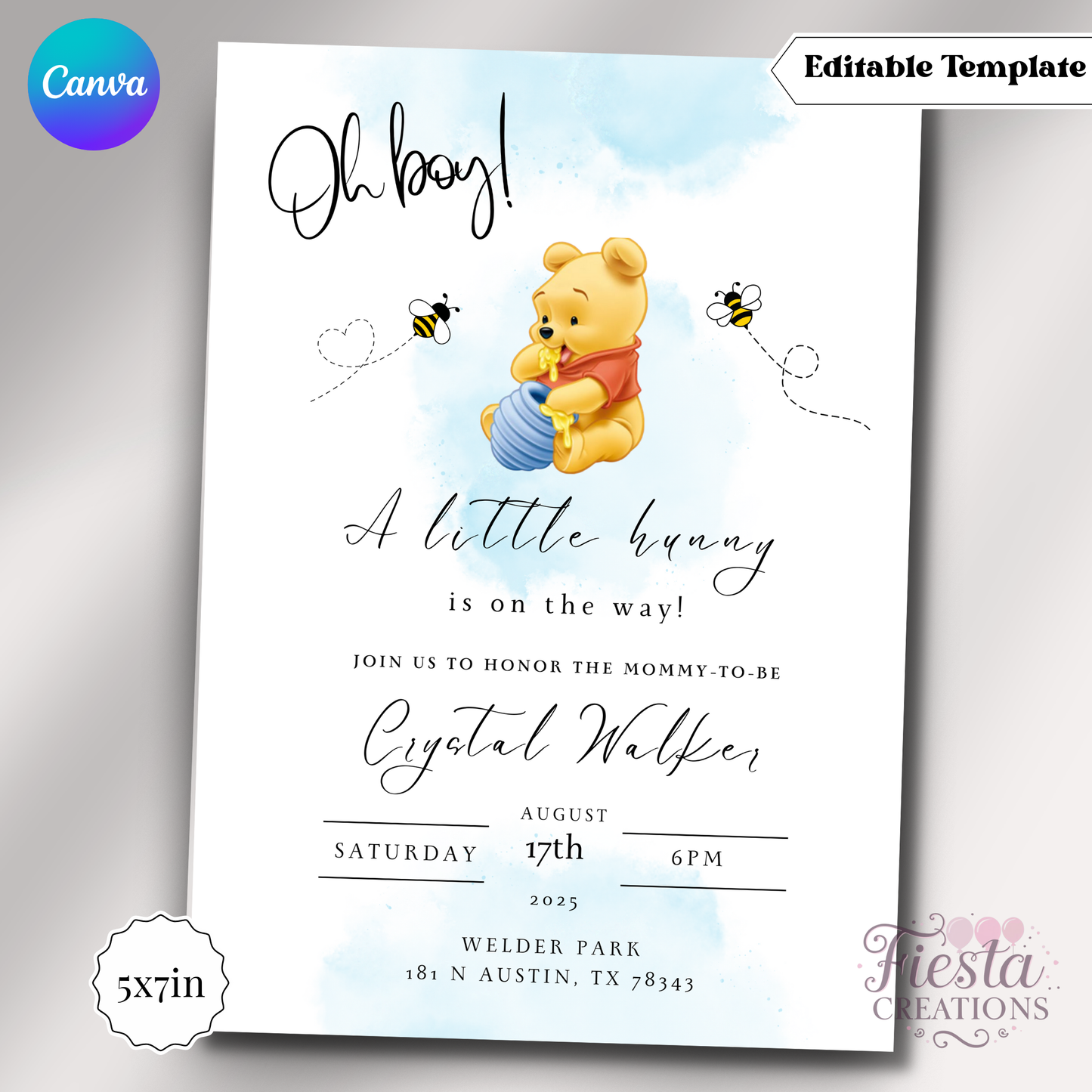 Winnie Blue 5x7in Invitation Template