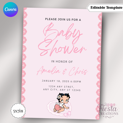 Betty Pink Baby Shower 5x7in Invitation Template