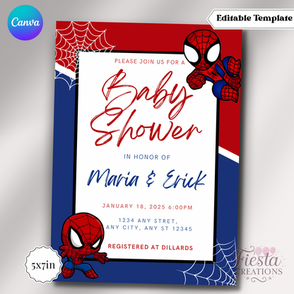 Spider Baby Shower 5x7in Invitation Template