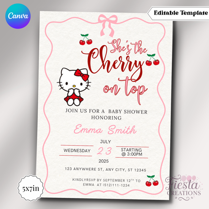 Cherry on Top Baby Shower 5x7in Invitation Template