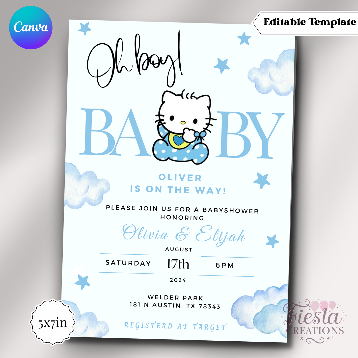 Daniel Baby Shower 5x7in Invitation Template