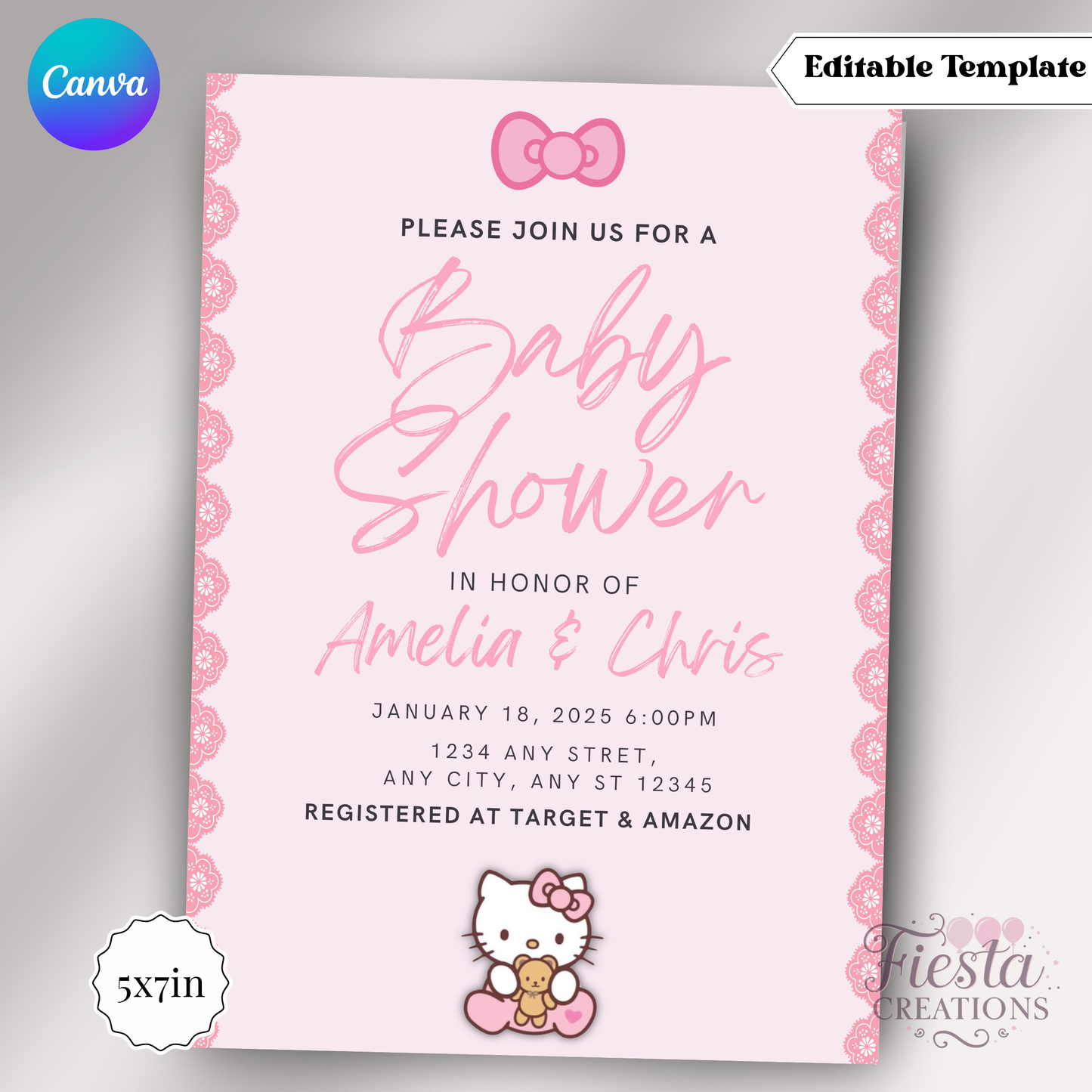 Hello Baby Pink Baby Shower 5x7in Invitations