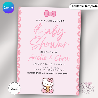 Hello Baby Pink Baby Shower 5x7in Invitations