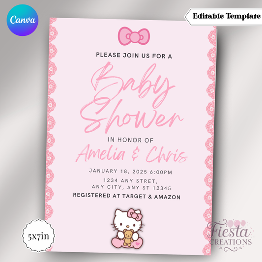 Hello Baby Pink Baby Shower 5x7in Invitations