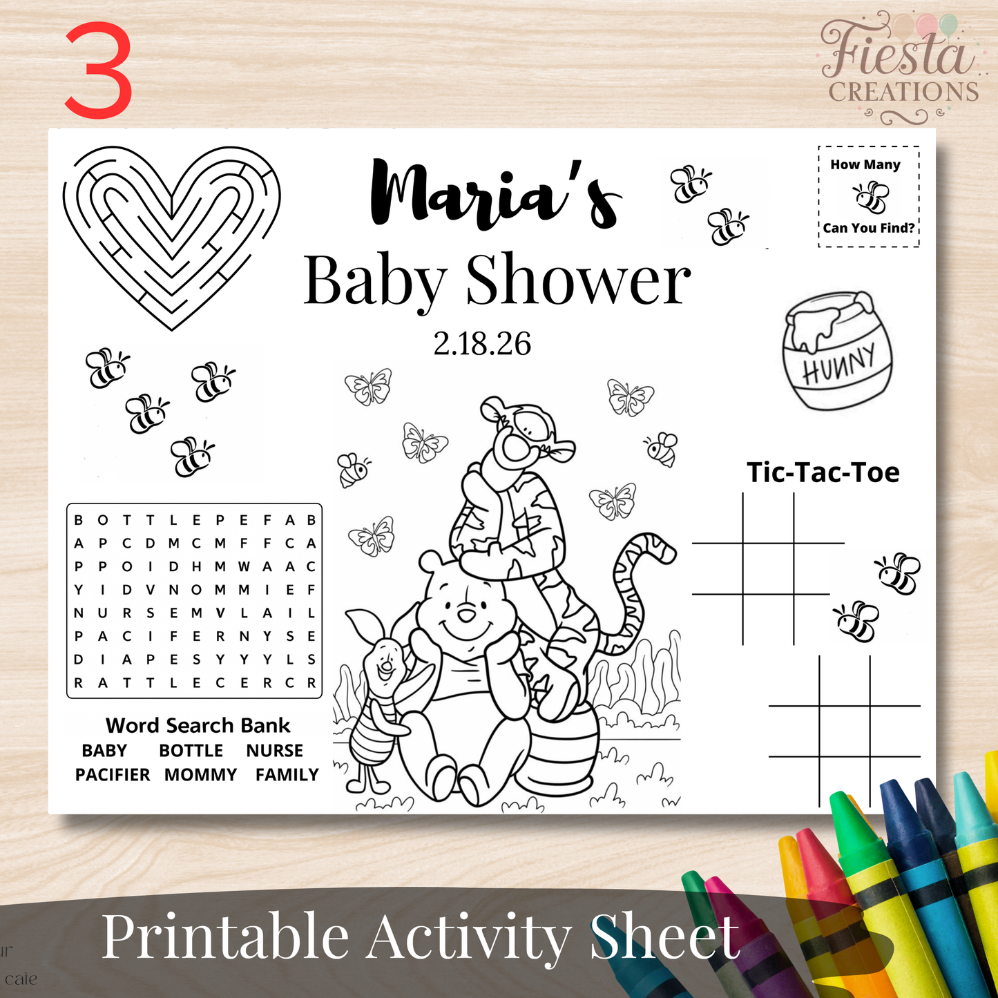 Winnie Baby Shower Activity Sheet